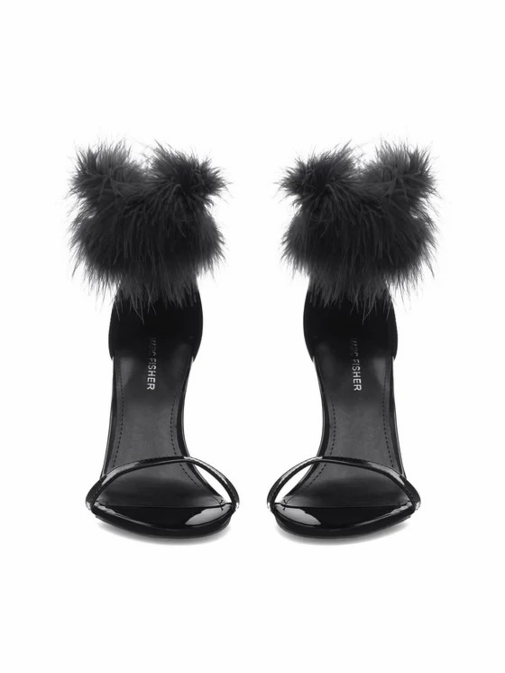 Marc Fisher Black Patent Feather Ankle-Strap Stilettos